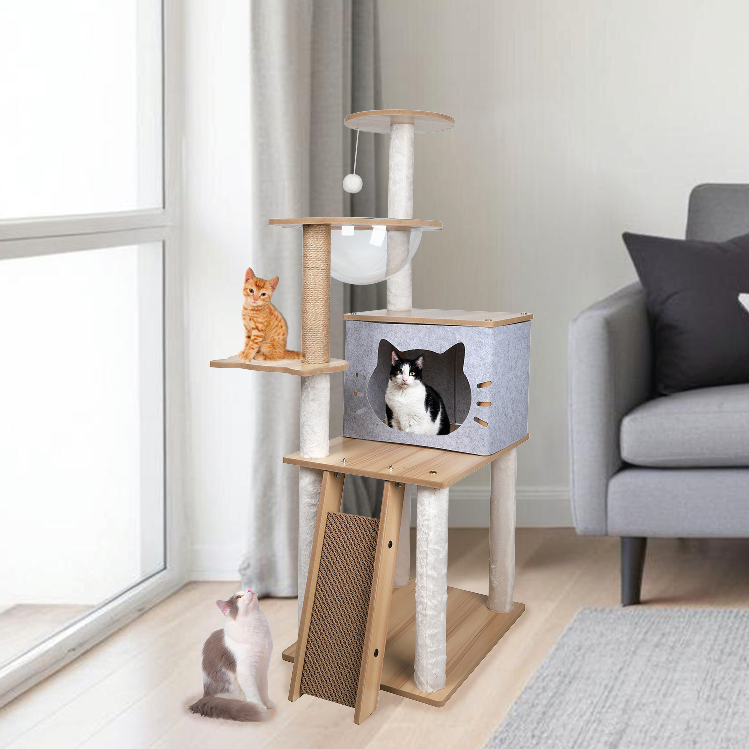 Mueble Rascador Poli Pets Multinivel En Color Gris – Estilo y Comodidad para tu Gato