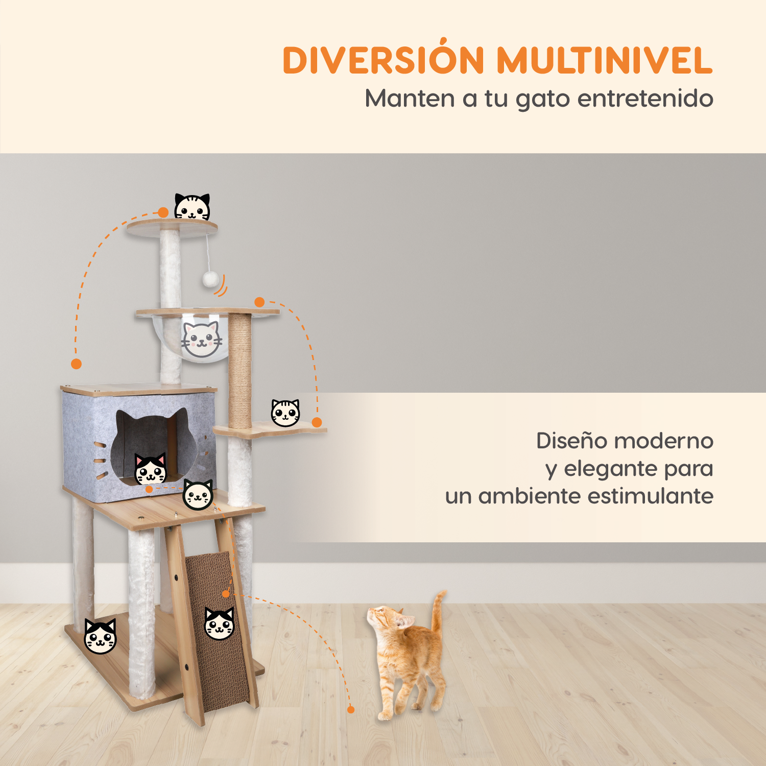 Mueble Rascador Poli Pets Multinivel En Color Gris – Estilo y Comodidad para tu Gato