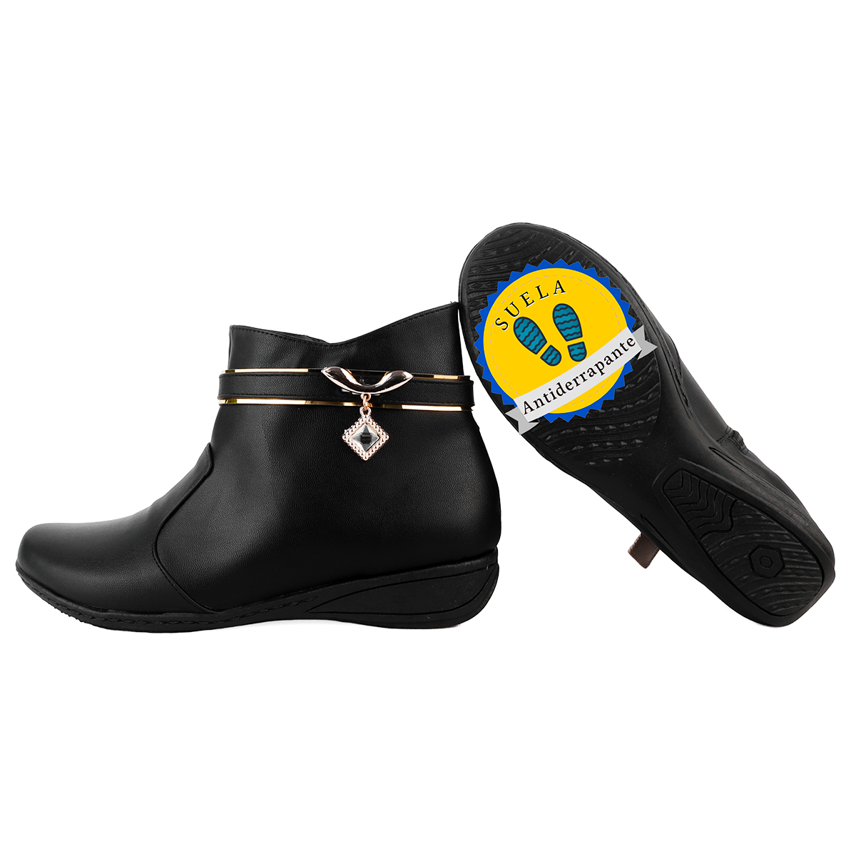 Botines Bota Dama Elegante Descanso Comodos Negro 705-N