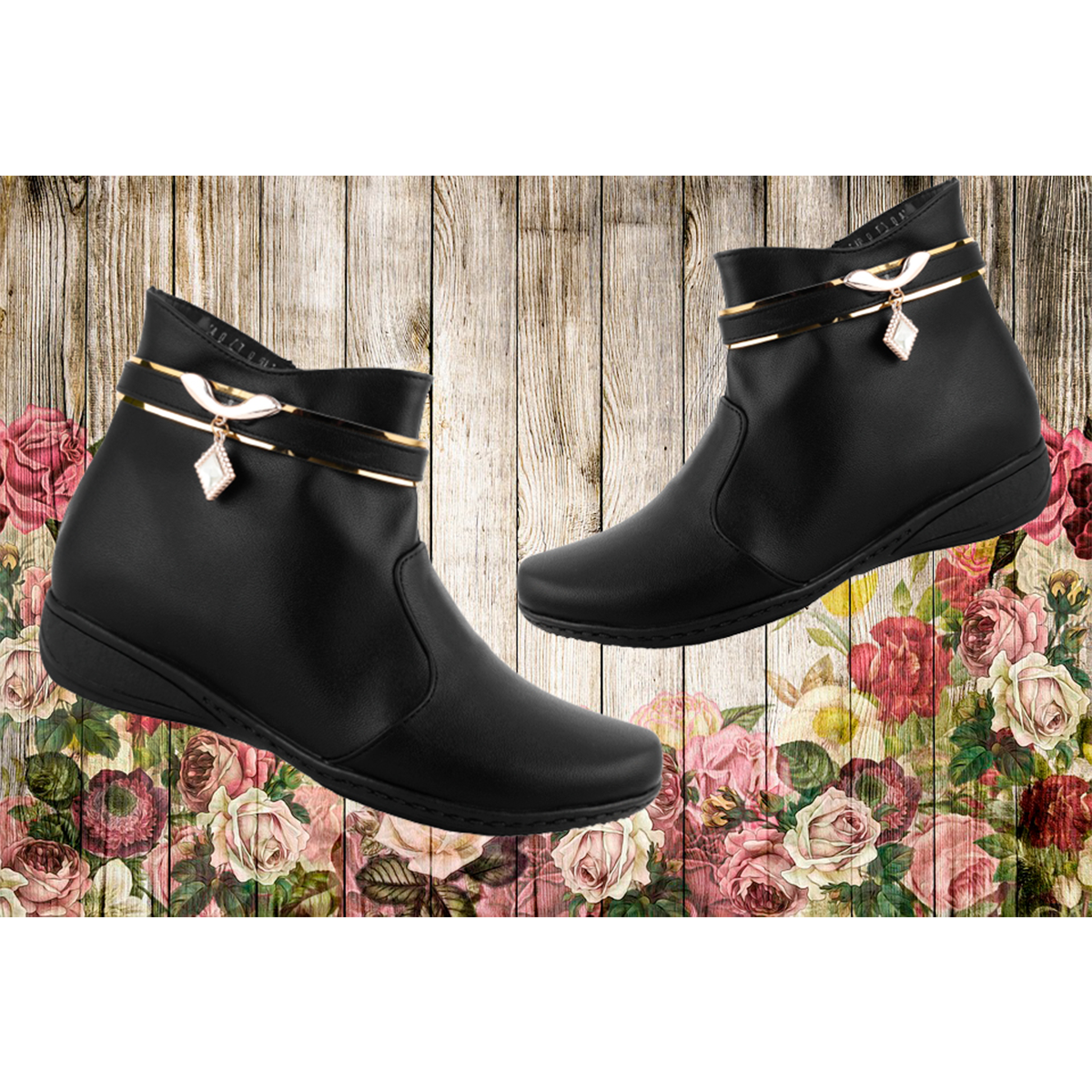 Botines Bota Dama Elegante Descanso Comodos Negro 705-N