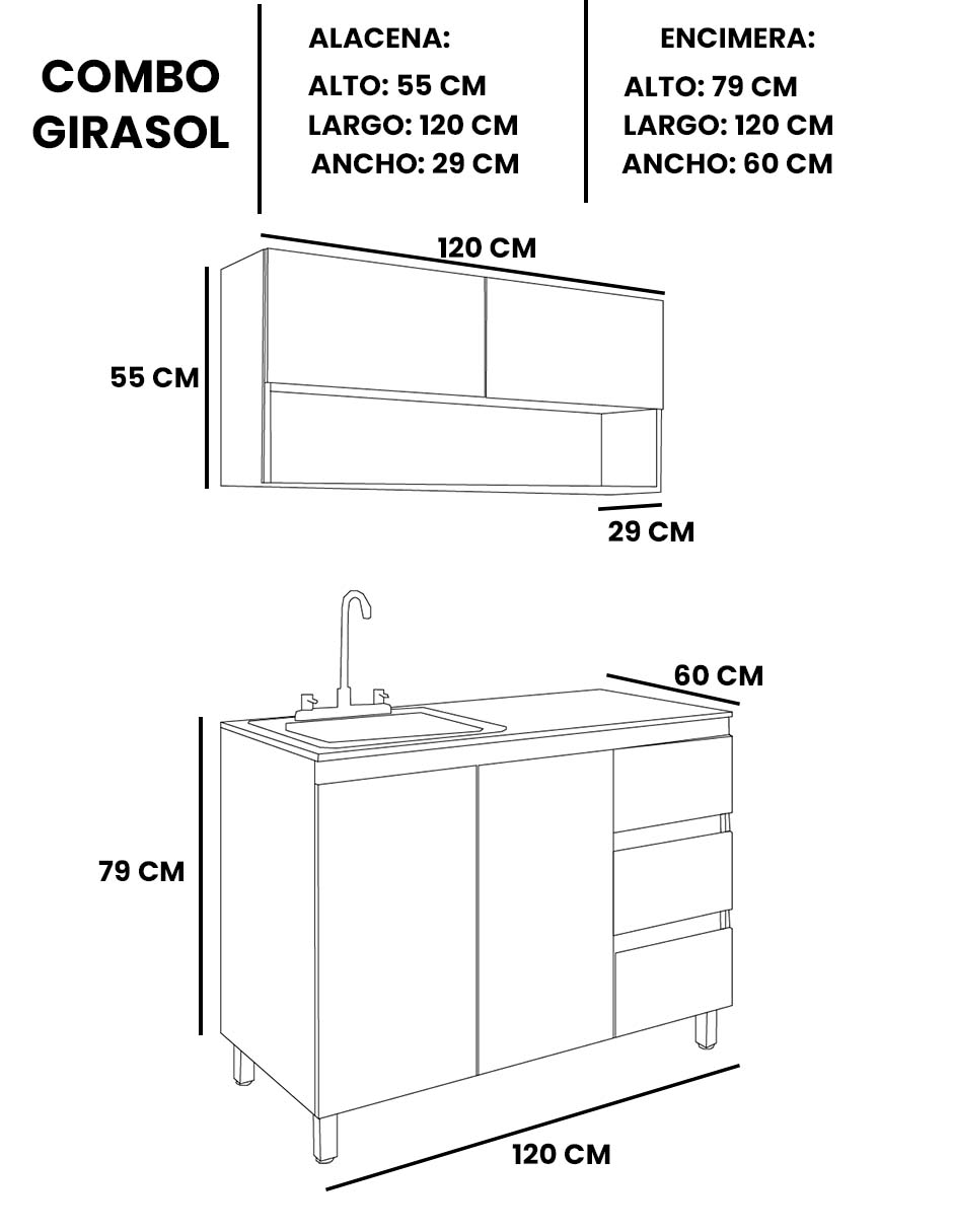 Cocina Integral GIRASOL Con Alacena Inferior Y Superior