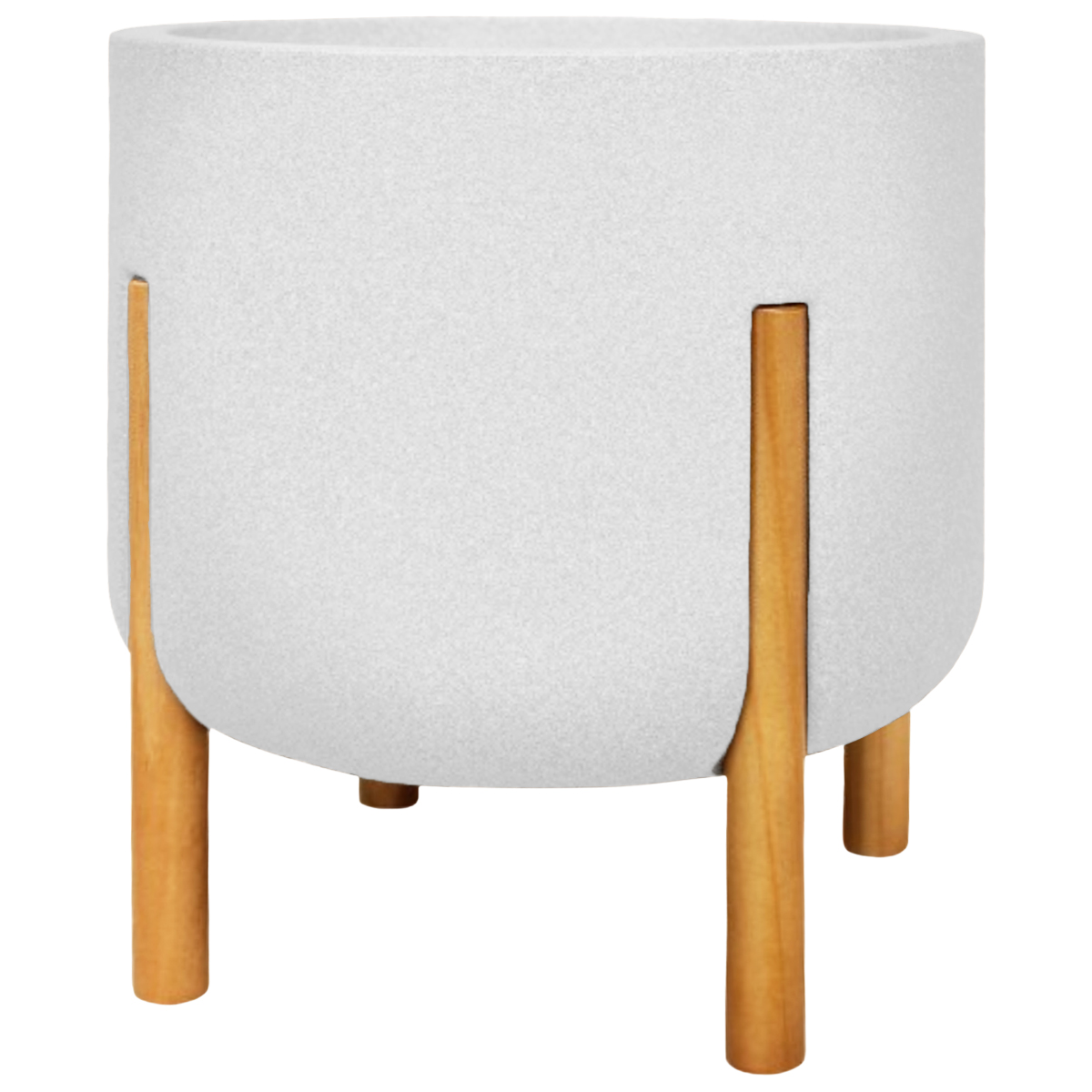 Maceta moderna con base de madera 36 cm de alto color Blanco White off HYMMA de Polietileno ultra ligera Artego Japi Hecho en Brasil