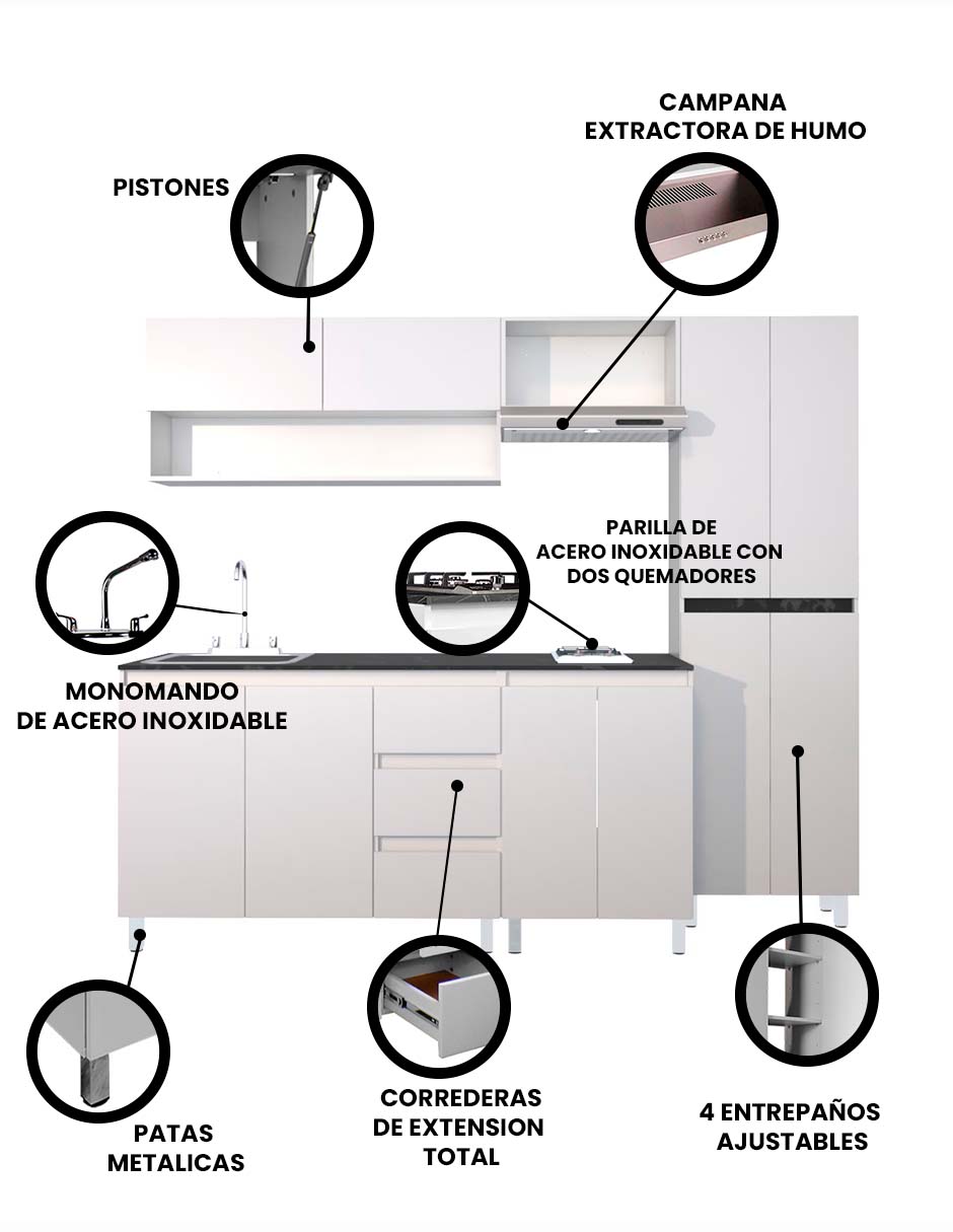 Cocina Integral Premium DALHIA Con Campana Y Parrilla