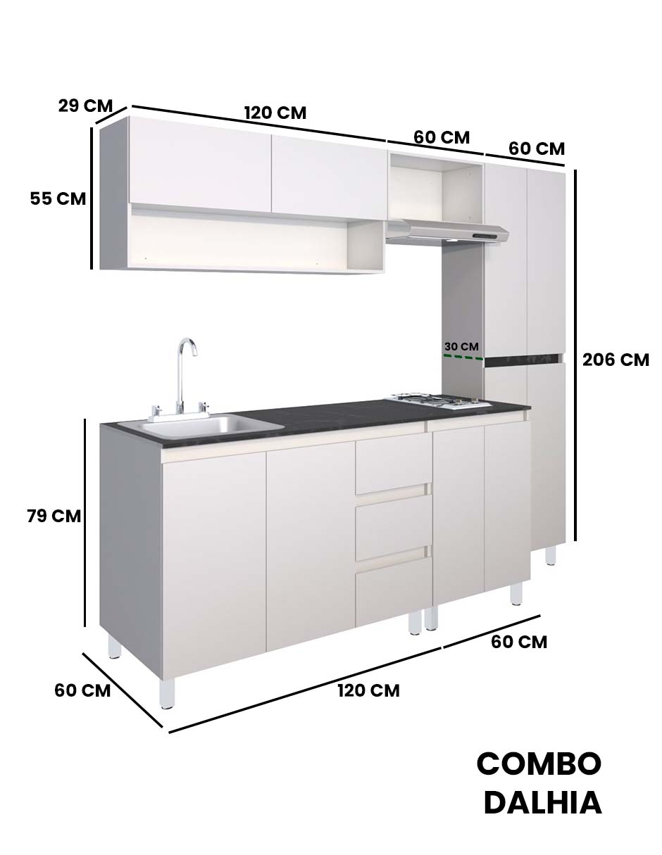 Cocina Integral Premium DALHIA Con Campana Y Parrilla