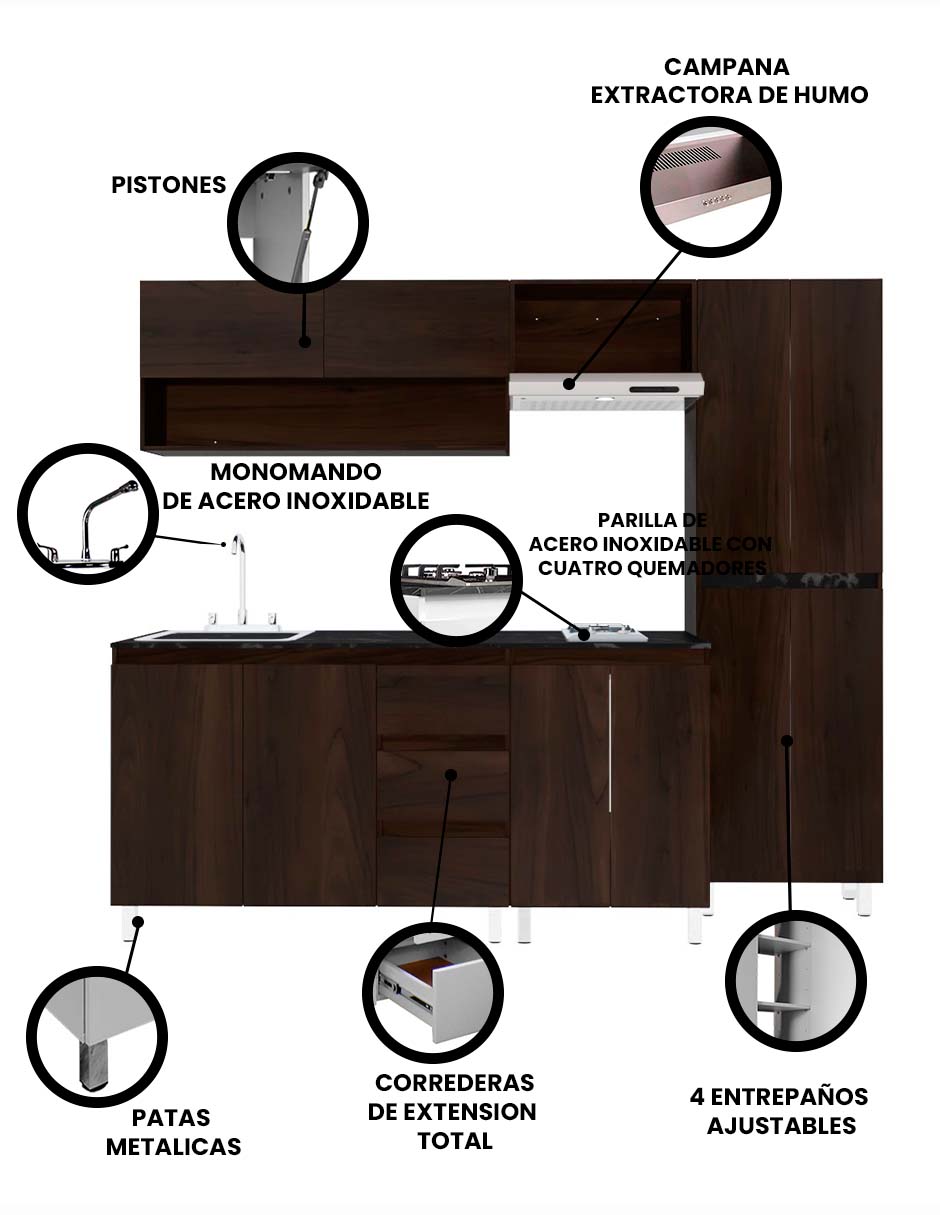Cocina Integral Premium DALHIA Con Campana Y Parrilla