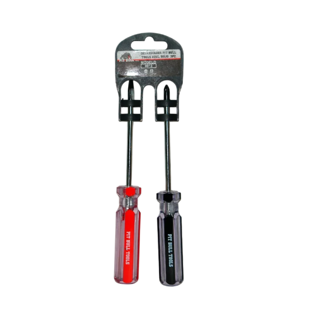  DESARMADOR JUEGO 2 PIEZAS AZUL/ROJO,  PIT BULL TOOLS.