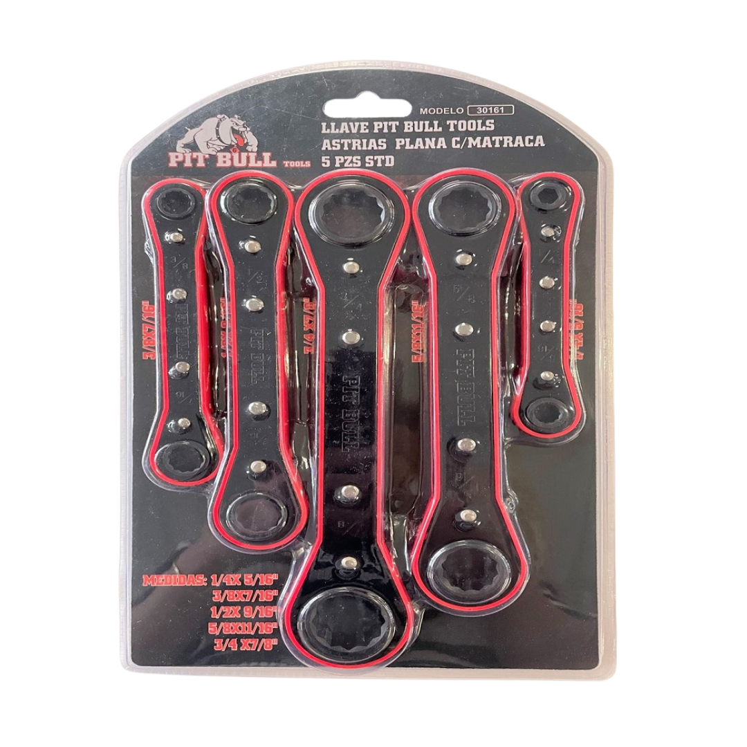 LLAVE ASTRIAS 5 PIEZAS STD, MARCA PIT BULL TOOLS. 