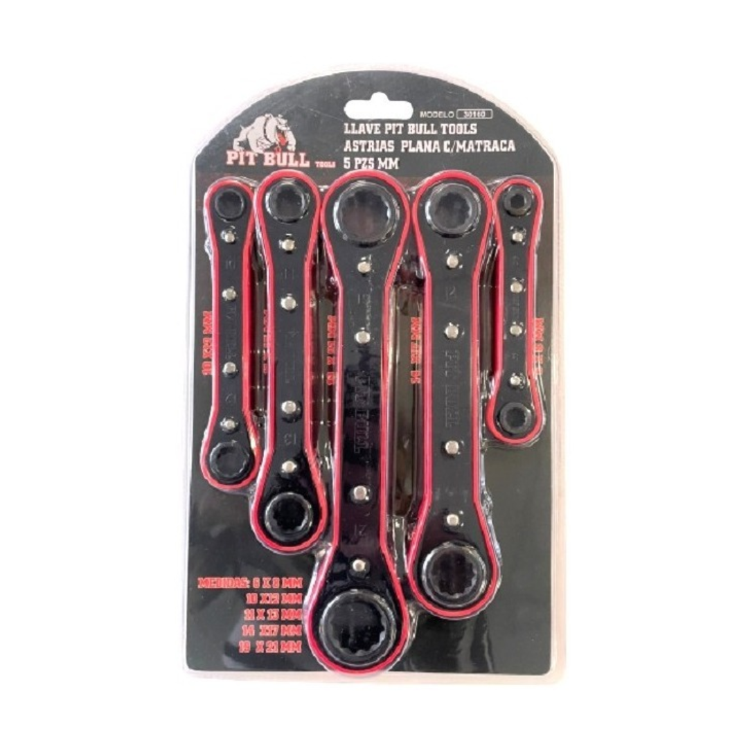 LLAVE ASTRIAS 5 PIEZAS MM, MARCA PIT BULL TOOLS.