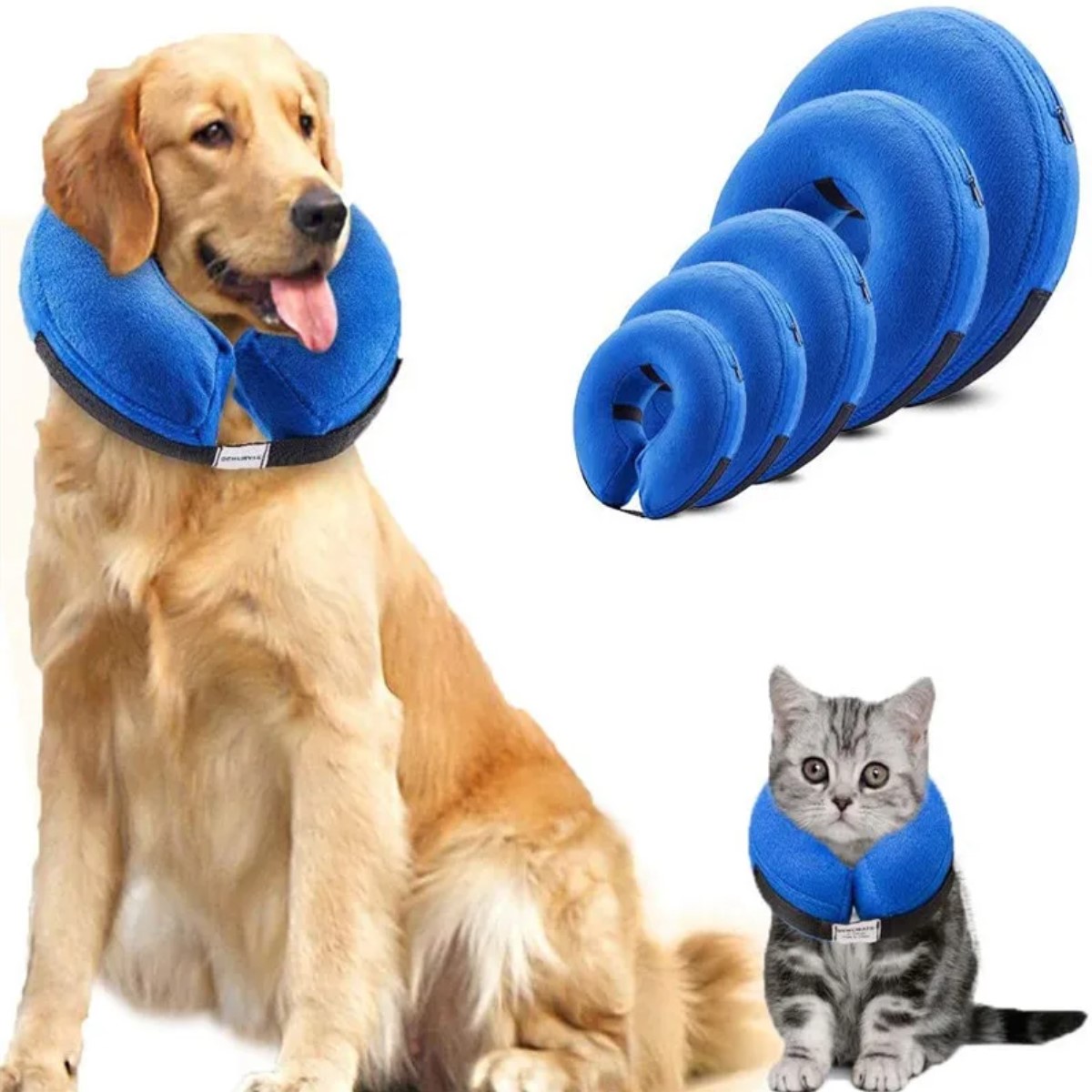 Collar isabelino dona azul XL protector perros gatos recuperación suave mascotas tela cómodo grande