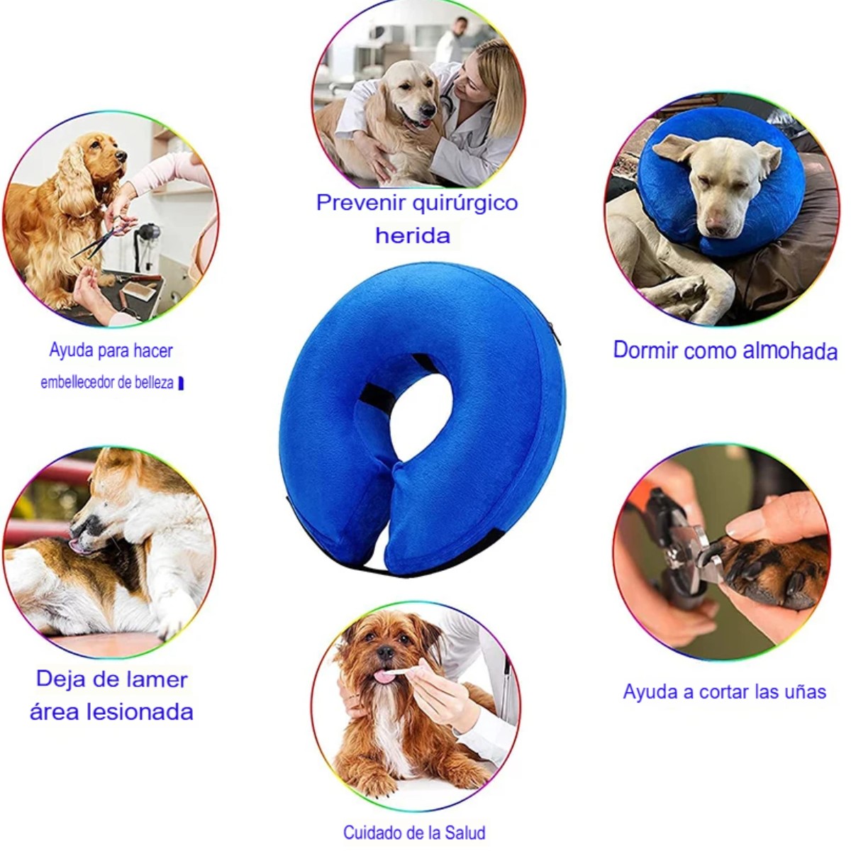 Collar isabelino dona azul XL protector perros gatos recuperación suave mascotas tela cómodo grande