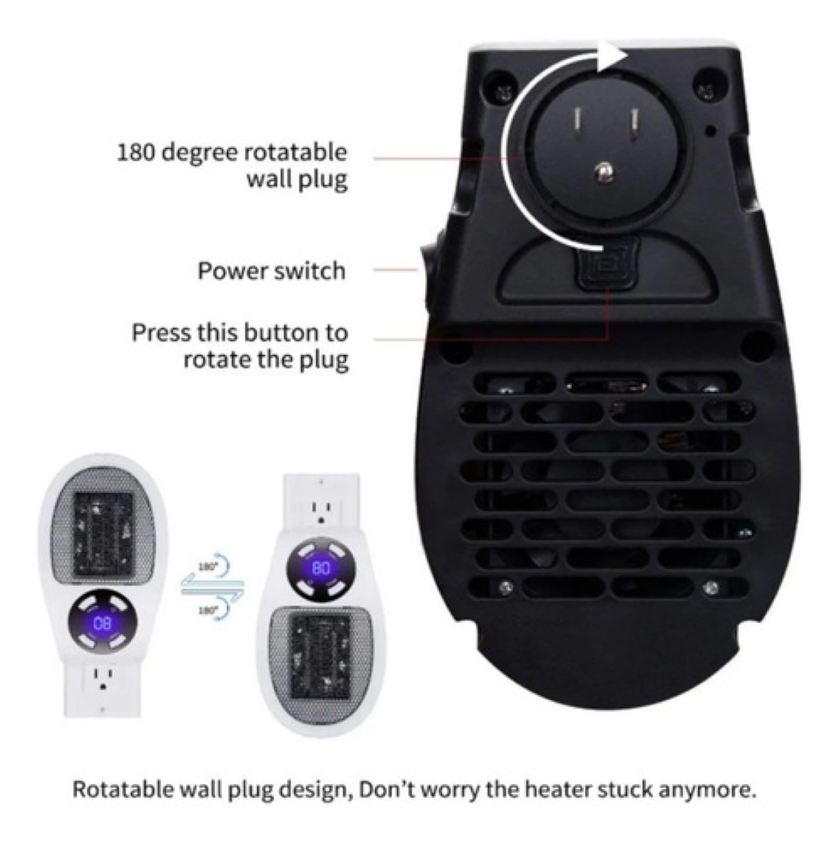 Calentador Espacio 350w, Ventilador De Calor Del Calentador BLANO NEGRO