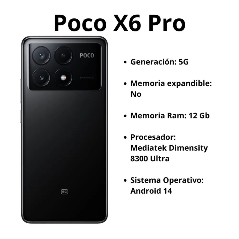 Xiaomi Poco X6 PRO 5G 512Gb 12Ram Color Negro Nuevo Desbloqueado