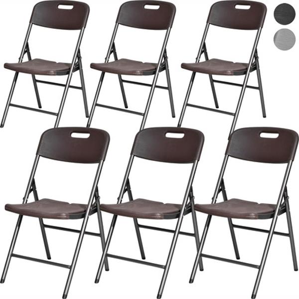 Set Kit 6 Sillas Plegables Pvc Jardin Exterior Tipo Madera Café Jardimex
