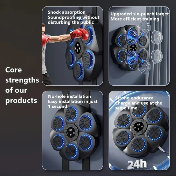 Máquina de boxeo musical con 9 niveles de velocidad, Juego de Boxeo Montado En La Pared con Guantes de Boxeo, equipo de entrenamiento de agilidad para adultos y niños