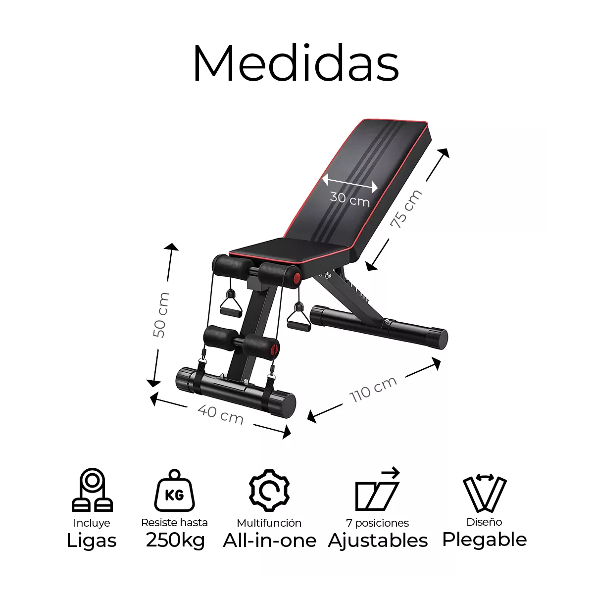 Banco De Ejercicio Fitness Multiposiciones Ligas Abdominales
