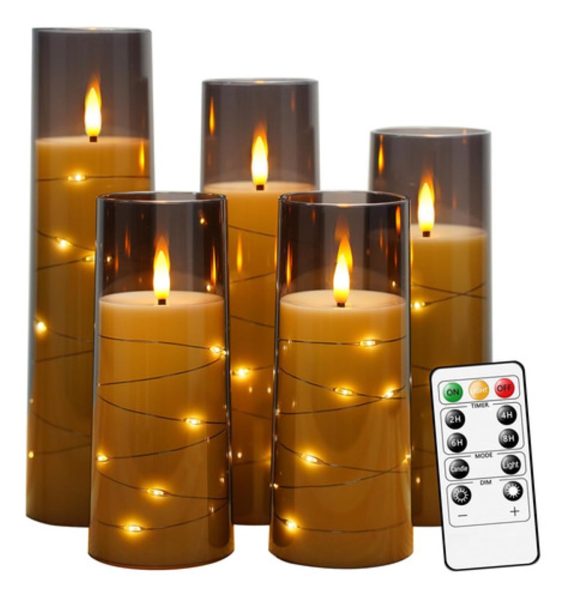 5p Velas Eléctricas Led 5.5cm Contral Remoto Flama Realista Gris_5Pzas_5cm