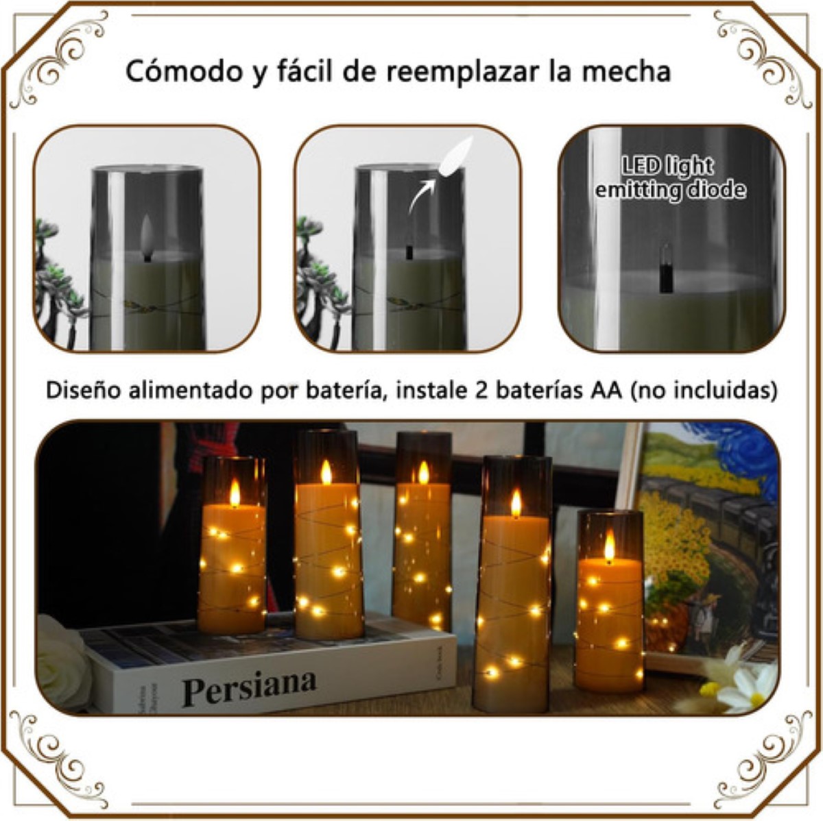 5p Velas Eléctricas Led 5.5cm Contral Remoto Flama Realista Gris_5Pzas_5cm