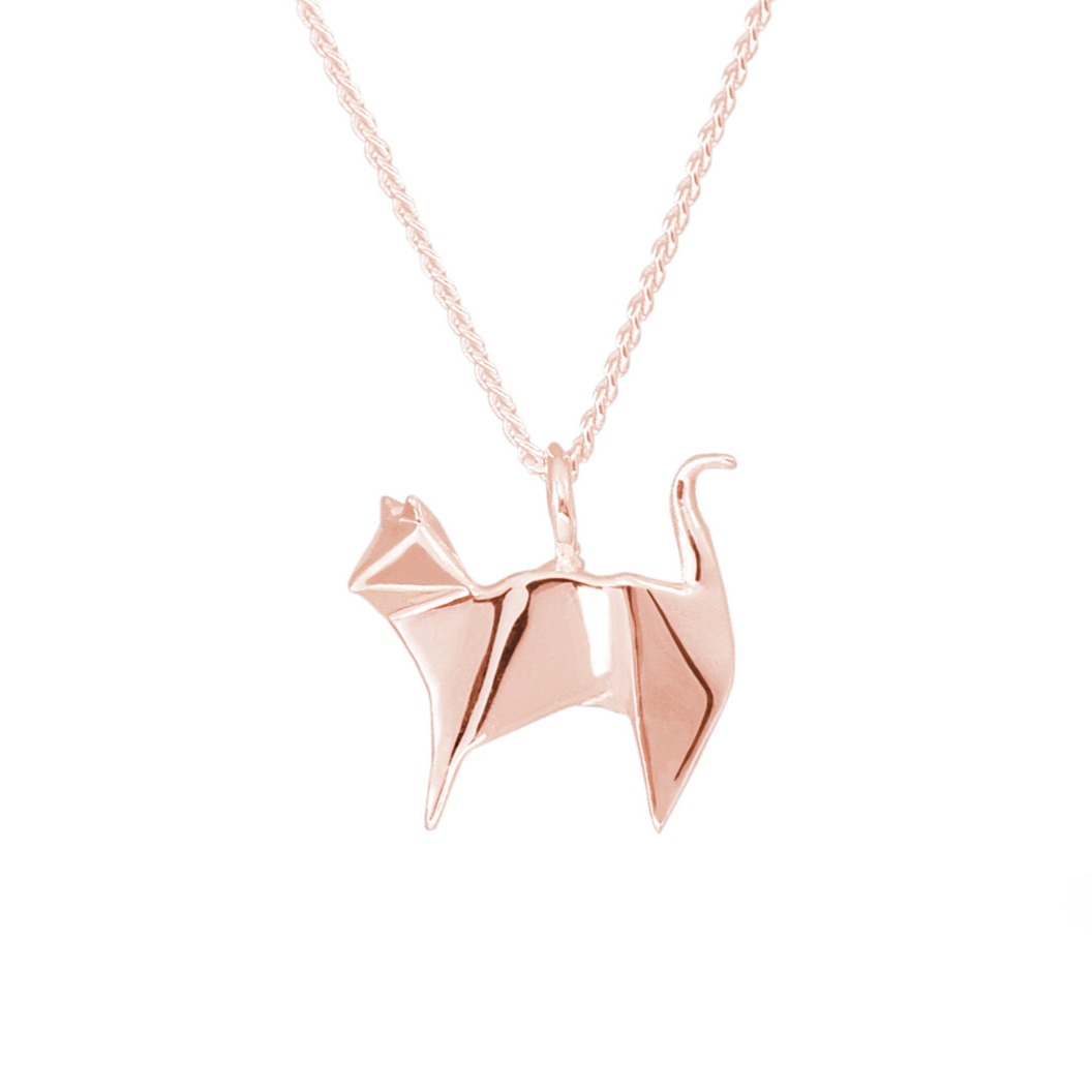 Dije Gato Origami de Plata .925 con Chapa de Oro rosa