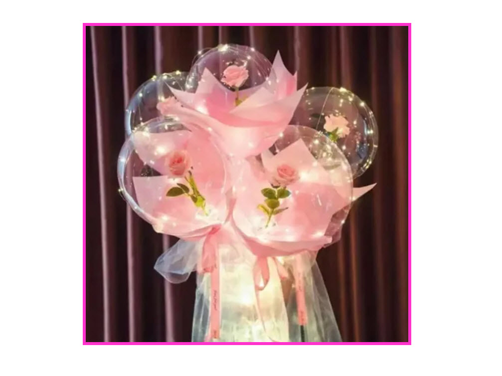 2 Globos Led Con Rosa, San Valentín, Amor, Amistad, Febrero, Regalo