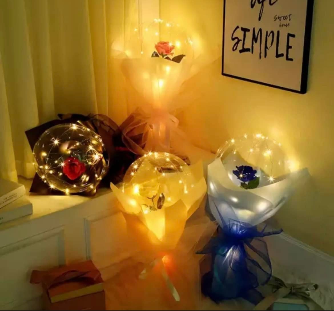 2 Globos Led Con Rosa, San Valentín, Amor, Amistad, Febrero, Regalo