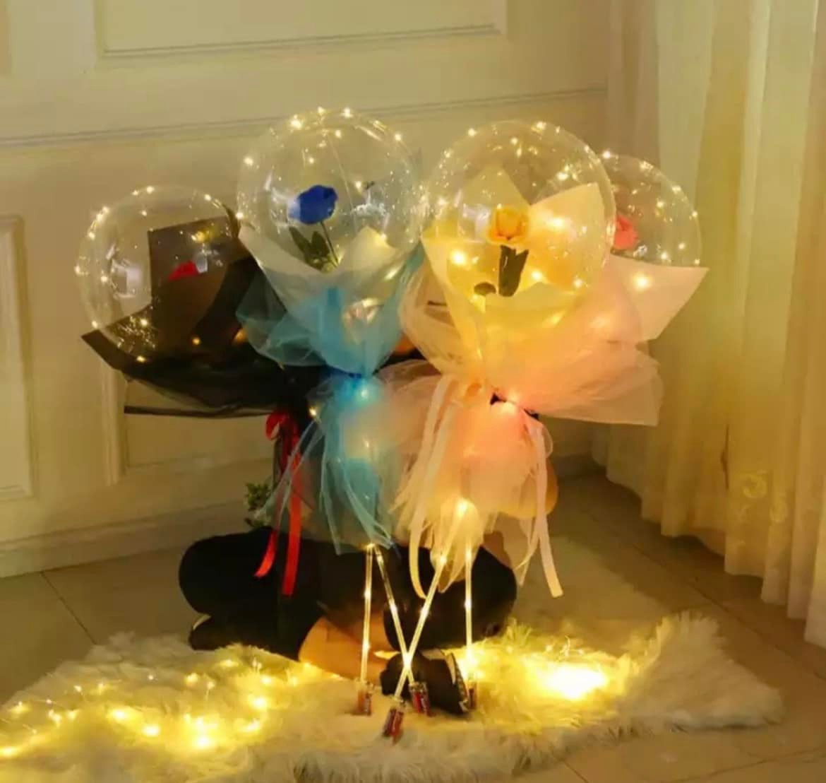 2 Globos Led Con Rosa, San Valentín, Amor, Amistad, Febrero, Regalo