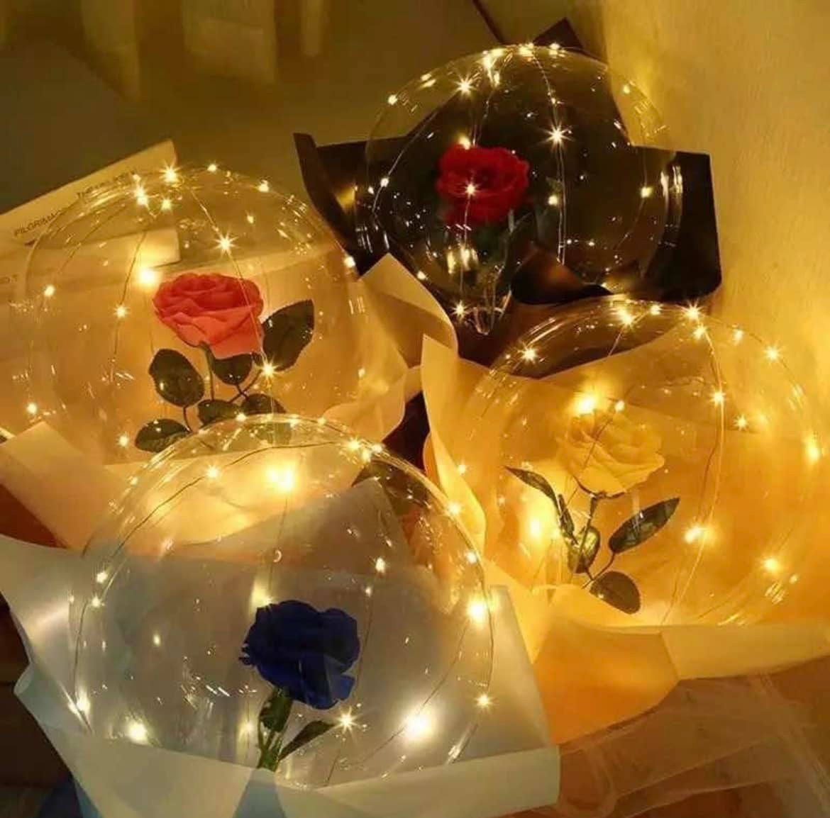 2 Globos Led Con Rosa, San Valentín, Amor, Amistad, Febrero, Regalo