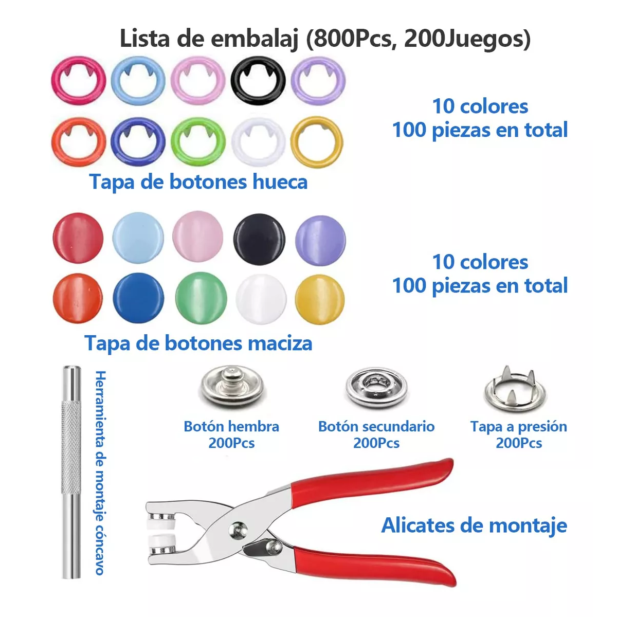 Pinza Kam Botón Presión Broche T5 11 Colores 804 Pcs