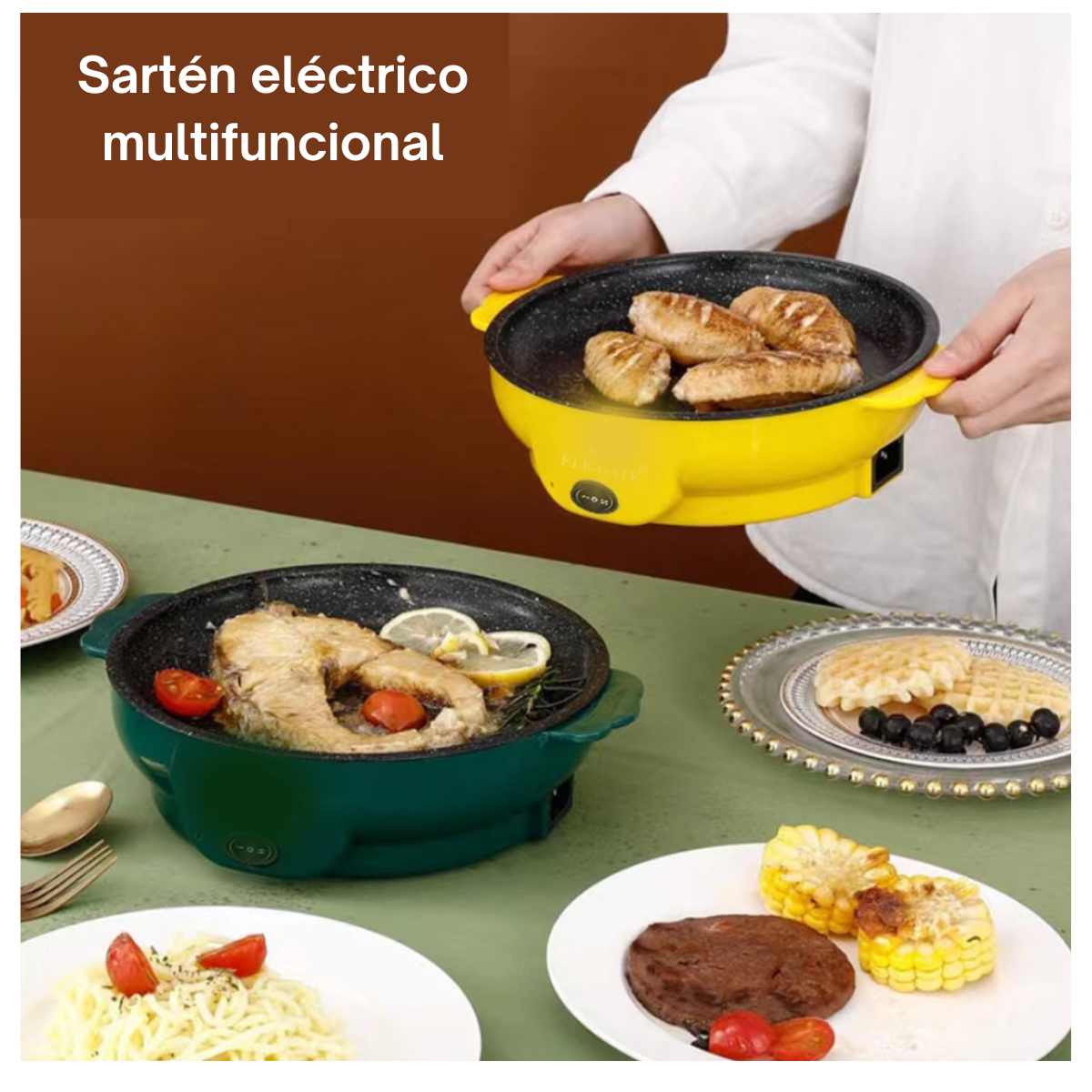 Sartén Parrilla Eléctrica de Teflón Antiadherente Portátil de 450W