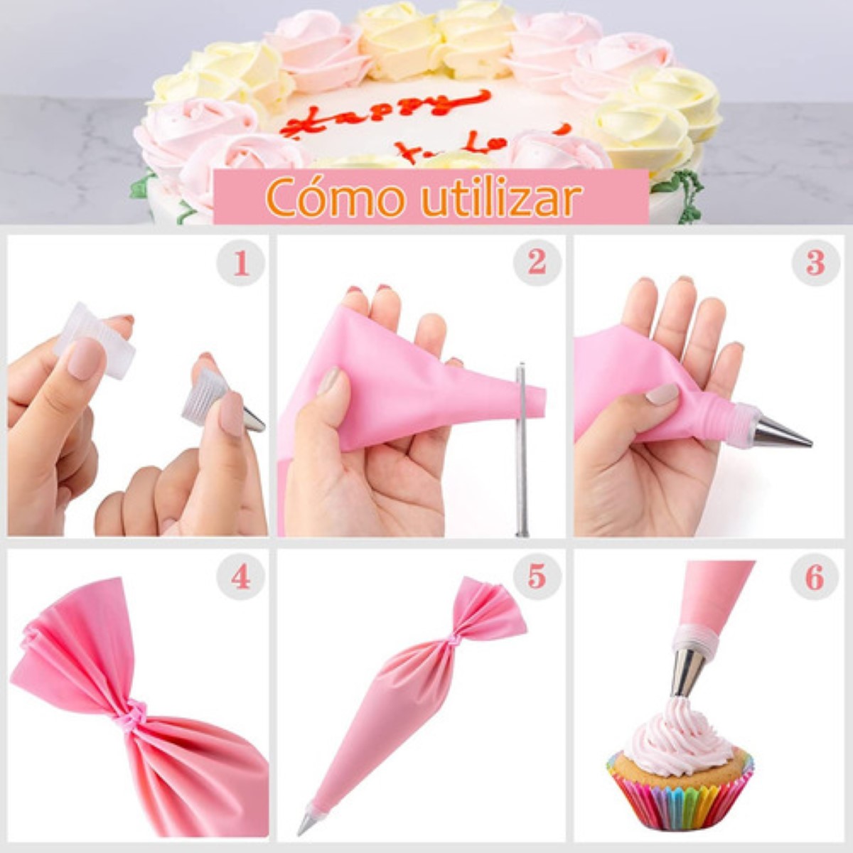 Kit De Decoración Pasteles 337pcs Accesorios Para Reposteria ROSA