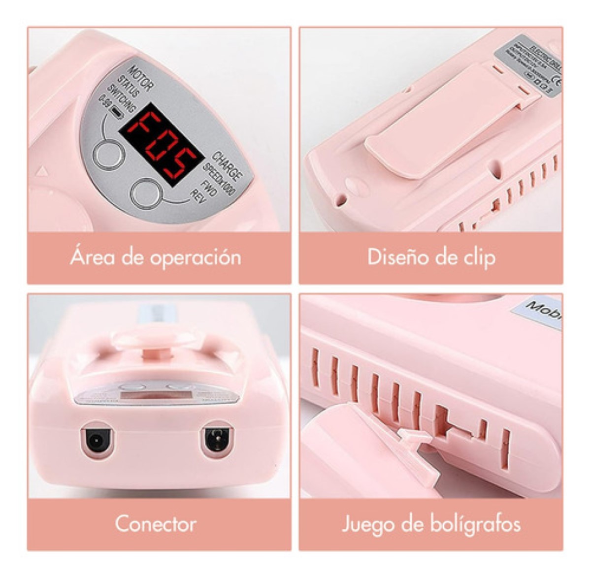 Esmeril Para Uñas Profesional Drill Pulidor Kit 35000 Rpm ROSA