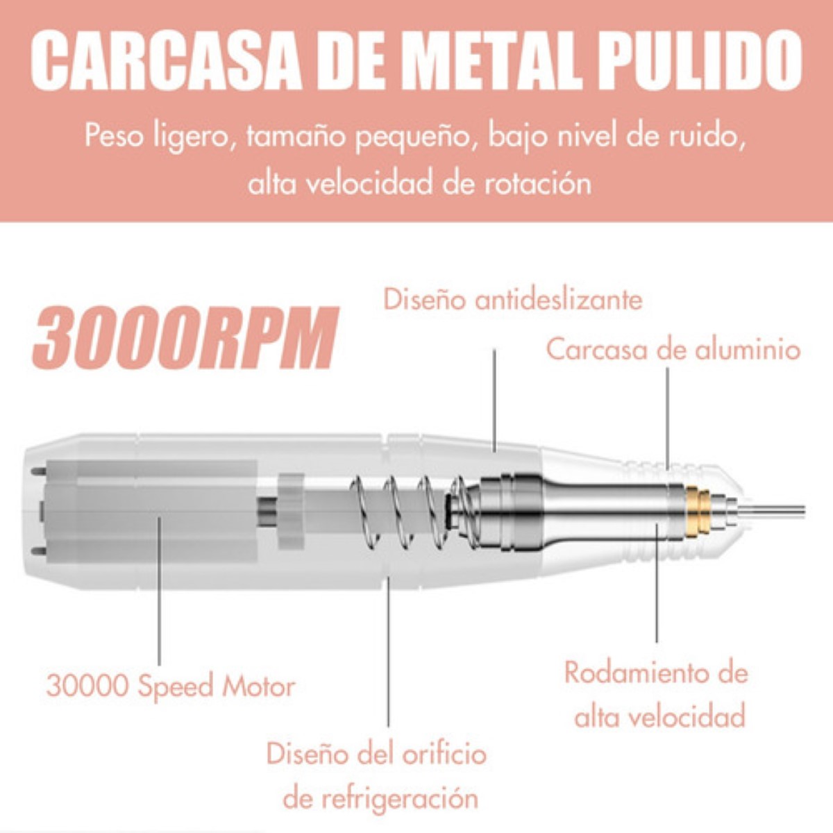 Esmeril Para Uñas Profesional Drill Pulidor Kit 35000 Rpm ROSA