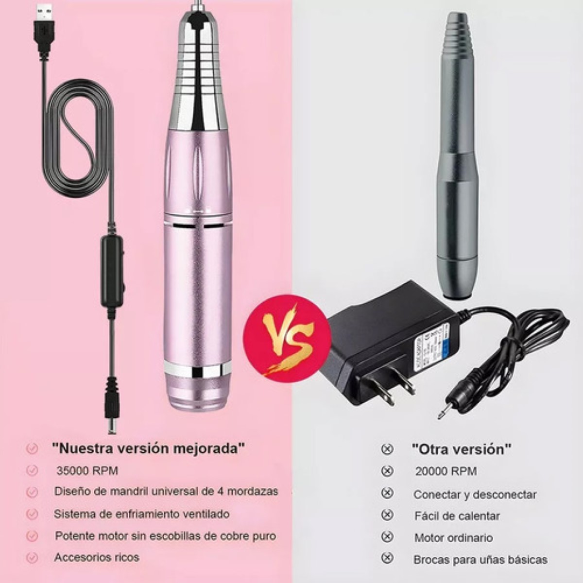Pulidor Esmeril Taladro Drill Para Uñas Acrilicas 35000rpm ROSA