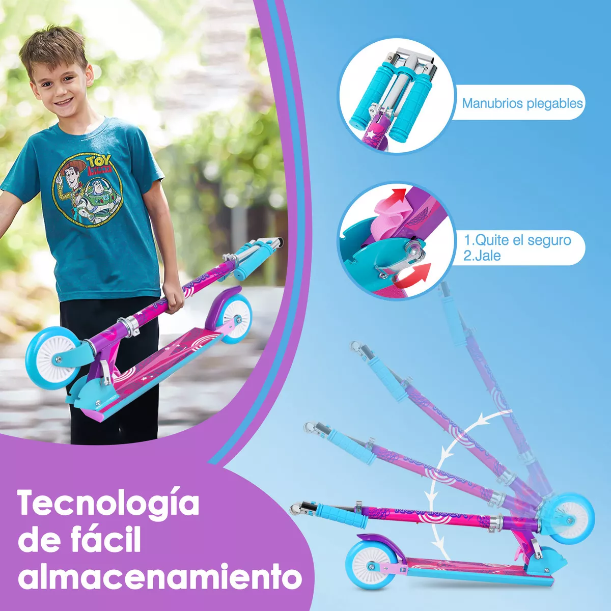 Scooter para niños 2 llantas plegables ligero altura adjustable 50 kg Rosa chicle