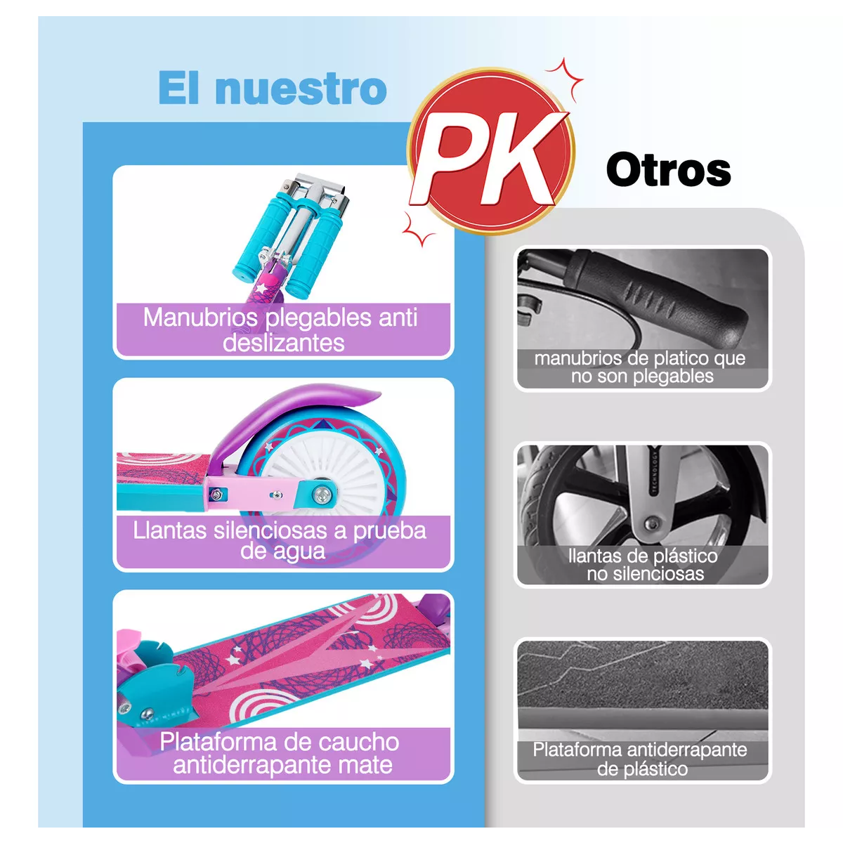 Scooter para niños 2 llantas plegables ligero altura adjustable 50 kg Rosa chicle