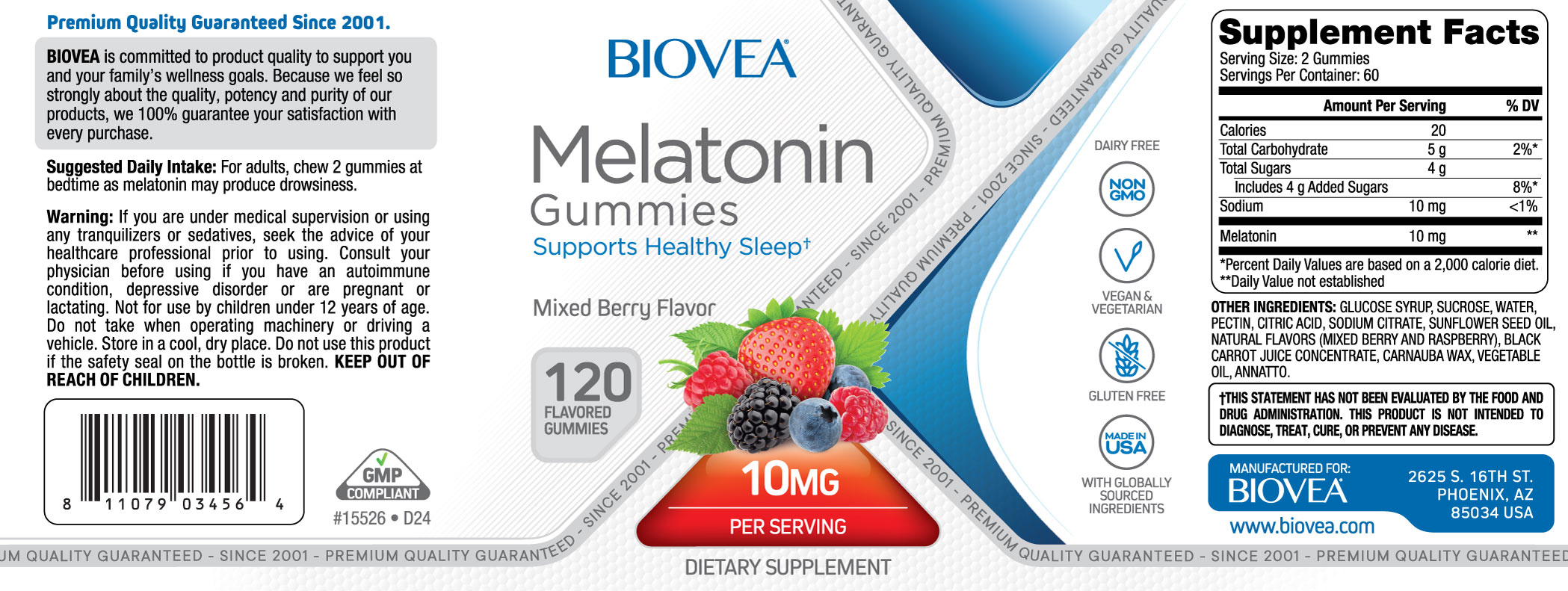 MELATONINA GOMITAS 10mg (Mezcla de bayas) 120 Gomitas 