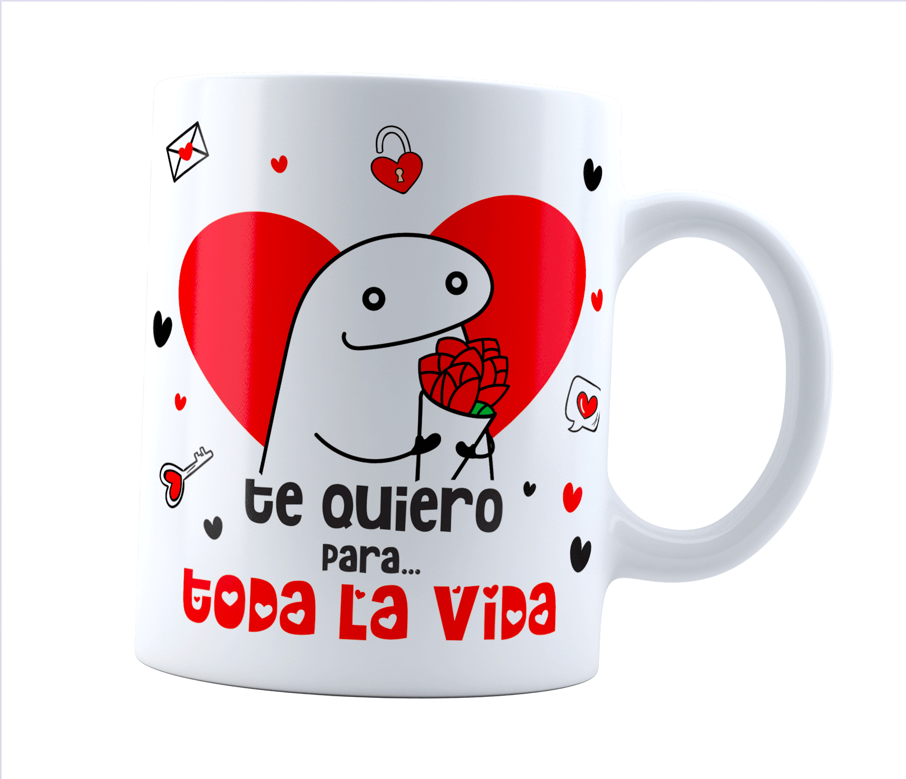 Taza flork te quiero para toda la vida | Deformitos love | para mi amor, novio, novia feliz dia, frase san valentin| Cerámica Blanca 11 oz | Café o té