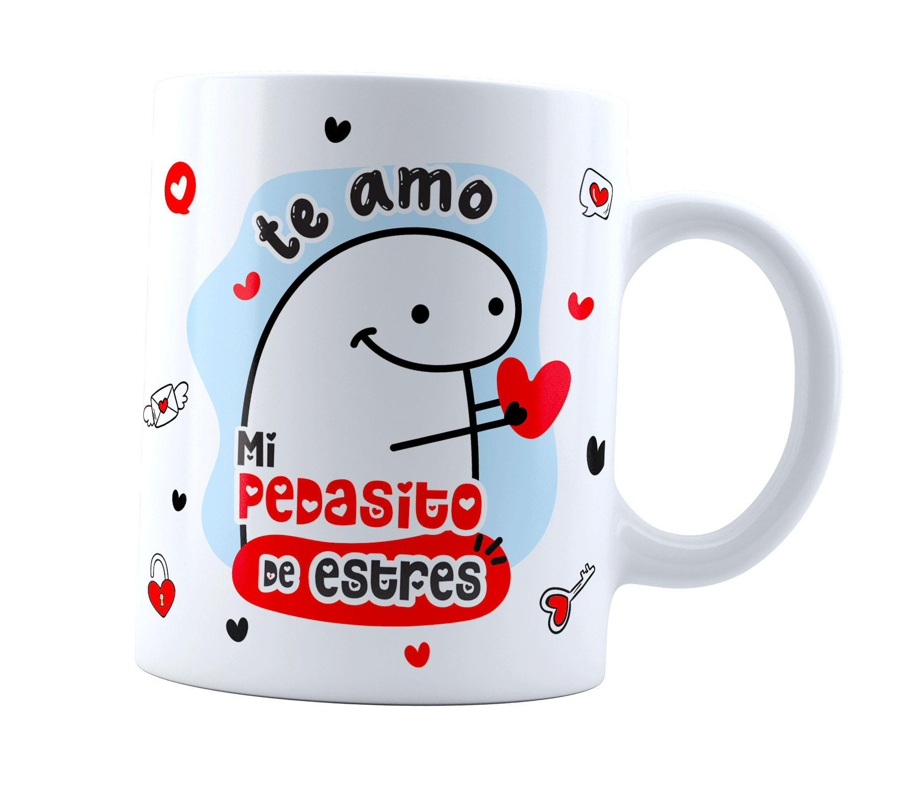 Taza flork te amo mi pedasito de estres | Deformitos love | para mi amor, novio, novia feliz dia, frase san valentin| Cerámica Blanca 11 oz | Café o té