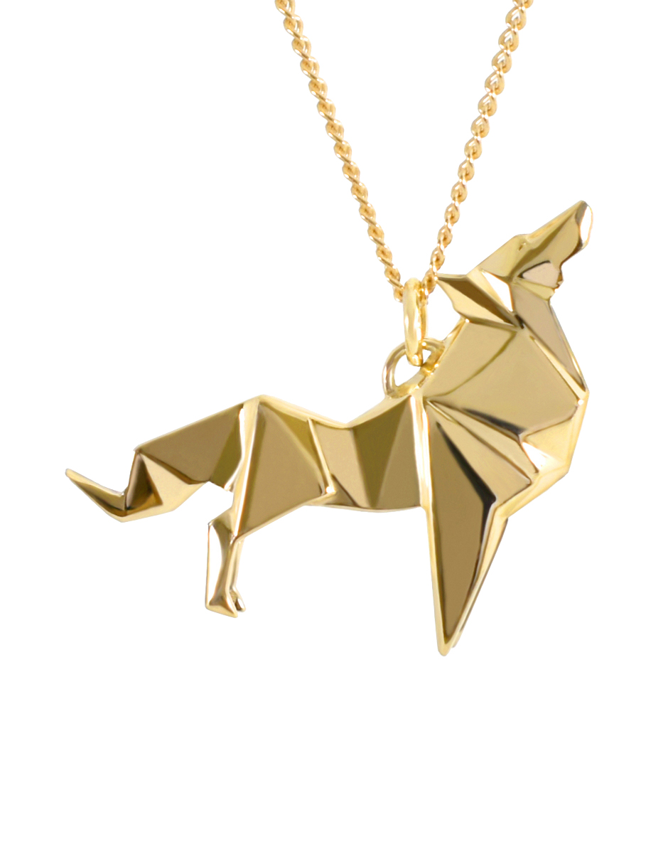 Dije Lobo Origami de Plata .925 con chapa de Oro amarillo