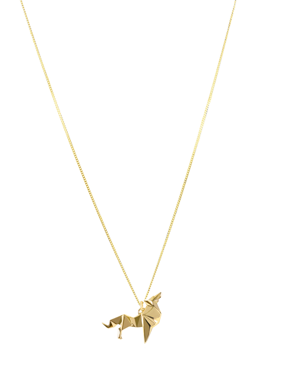 Dije Lobo Origami de Plata .925 con chapa de Oro amarillo