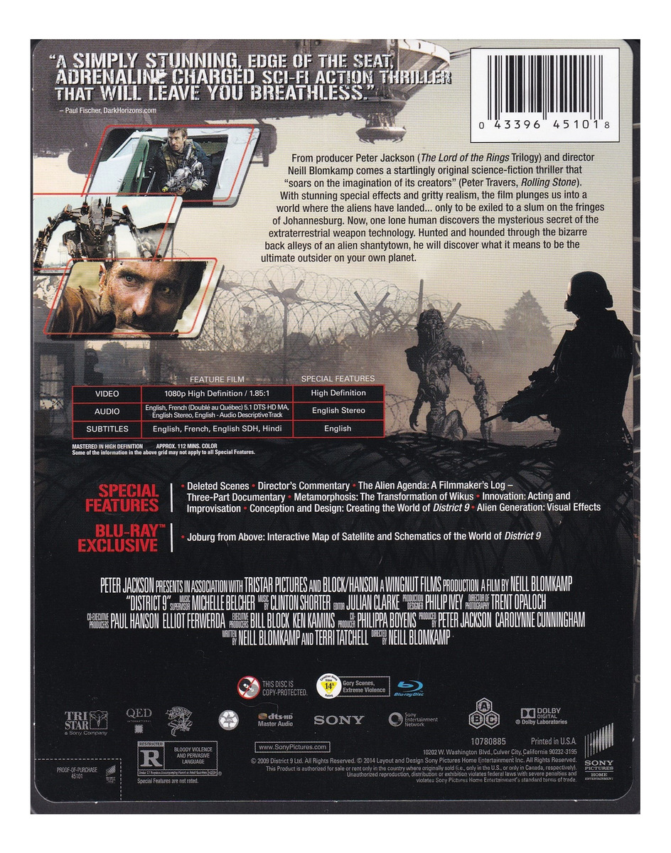 Distrito District 9 Steelbook Pop Art Pelicula Blu-ray