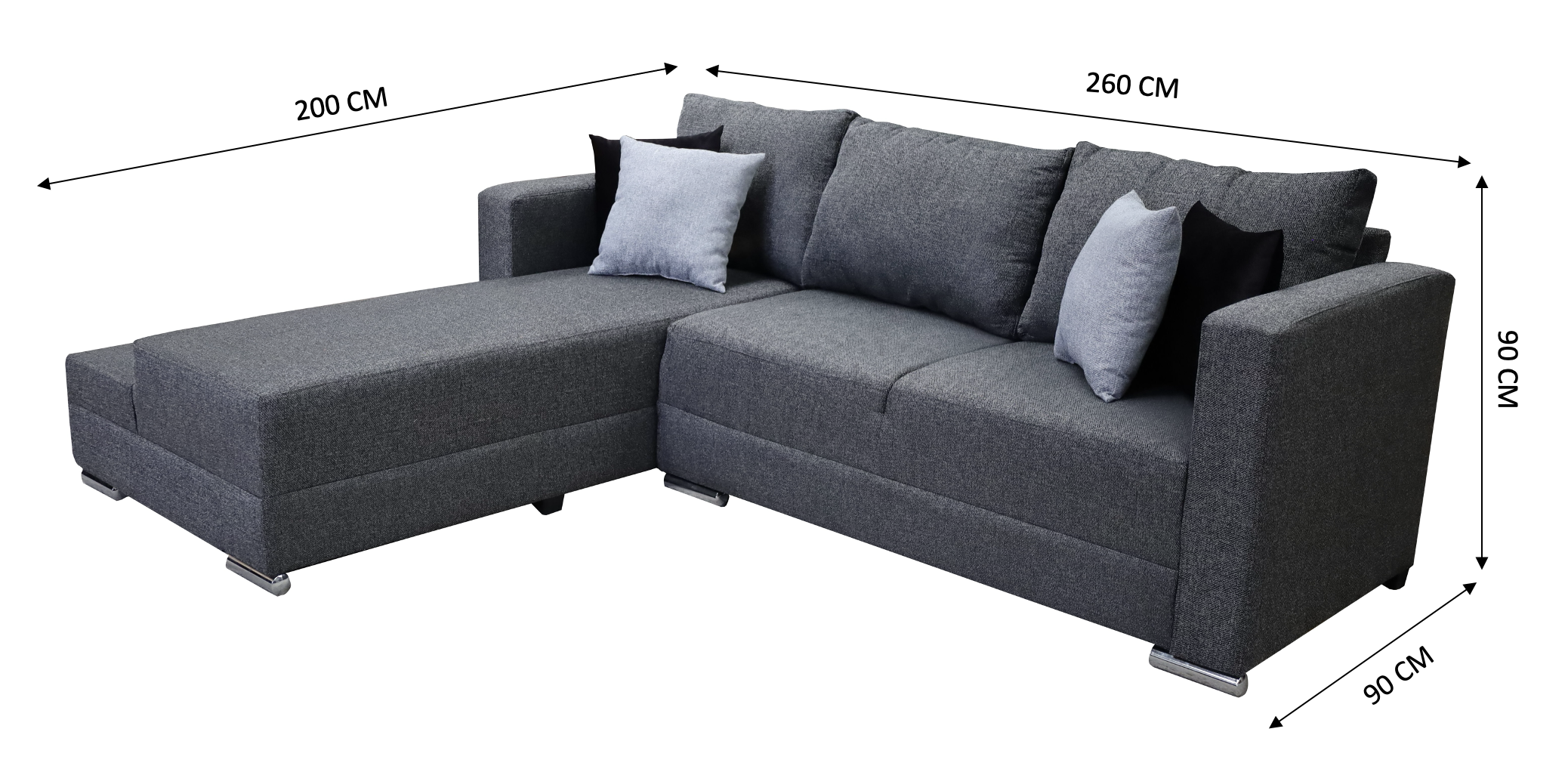 Sala esquinera Aston 260x200 cm, Gris Oxford, El Bazar Store