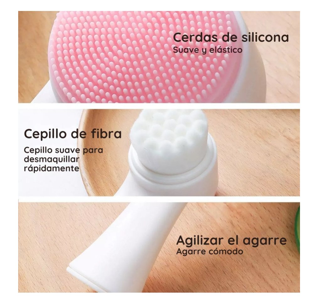 Cepillo Limpieza Facial Doble Cara Manual Exfoliante
