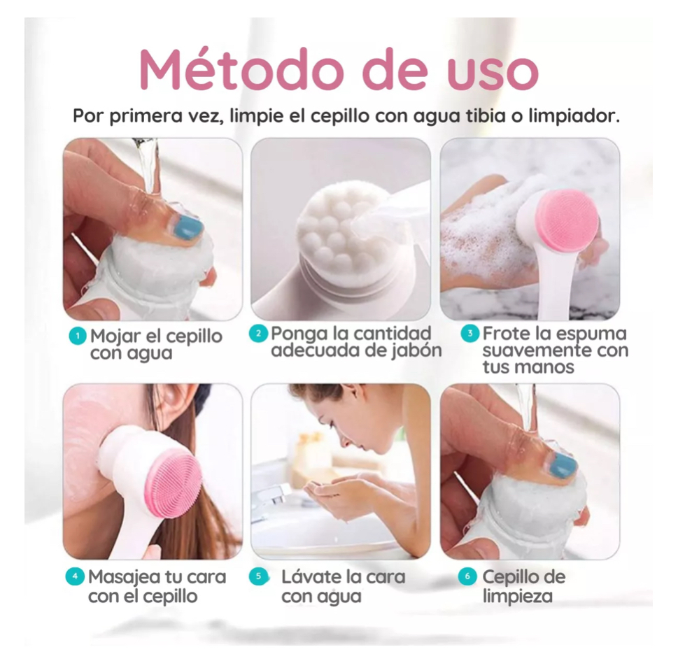 Cepillo Limpieza Facial Doble Cara Manual Exfoliante