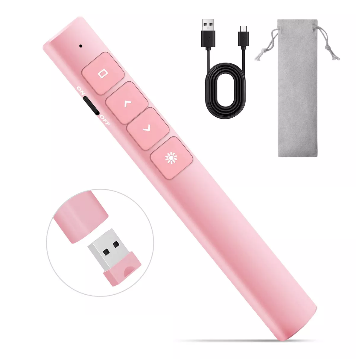 Apuntador Presentador Láser Inalámbric Remoto Usb Recargable Rosa