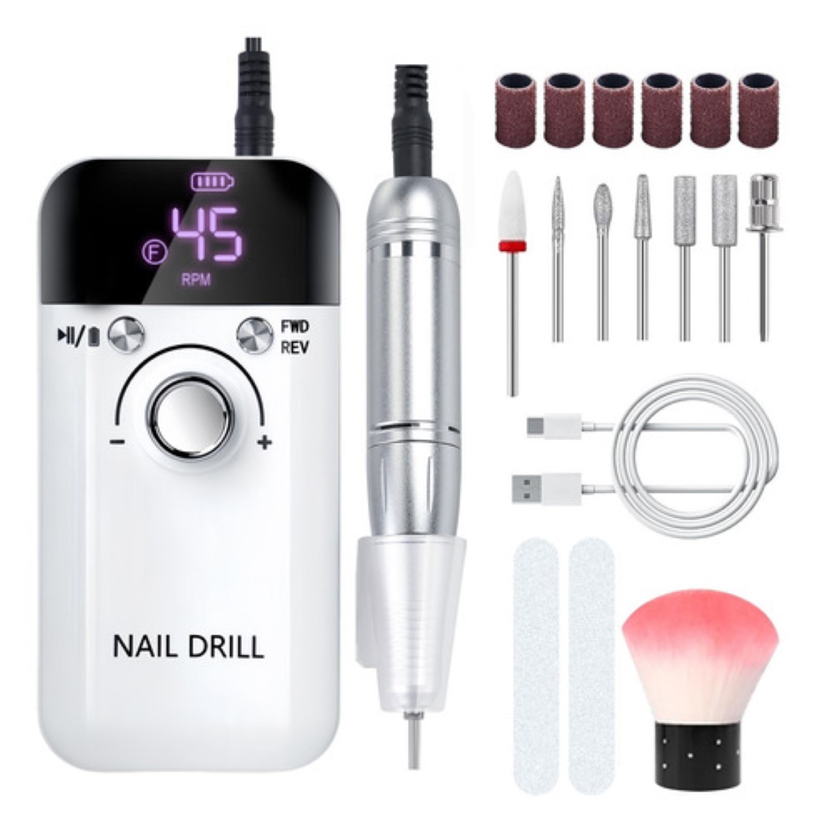 Pulidor De Uñas Esmeril Profesional Drill Portátil 45000 Rpm BLANCO