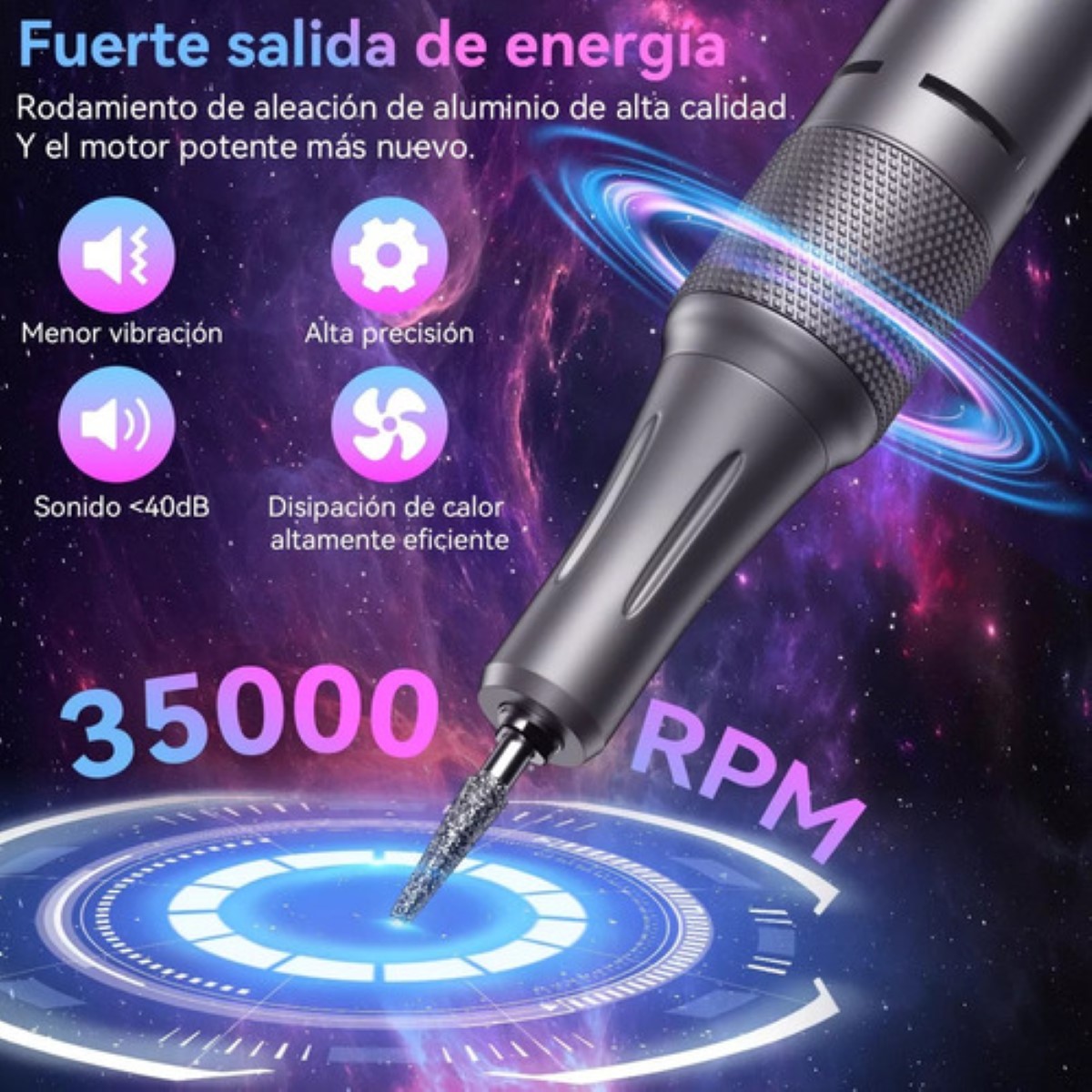 Pulidor De Uñas Esmeril Portátil Drill Profesional 35000 Rpm NEGRO COLORES