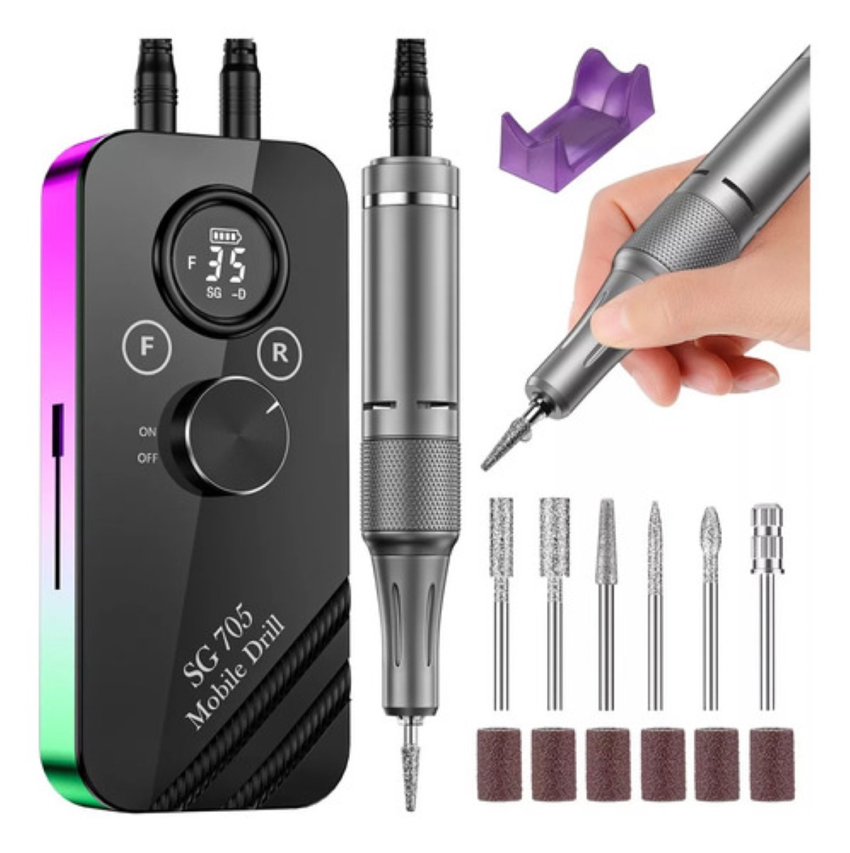 Pulidor De Uñas Esmeril Portátil Drill Profesional 35000 Rpm NEGRO COLORES