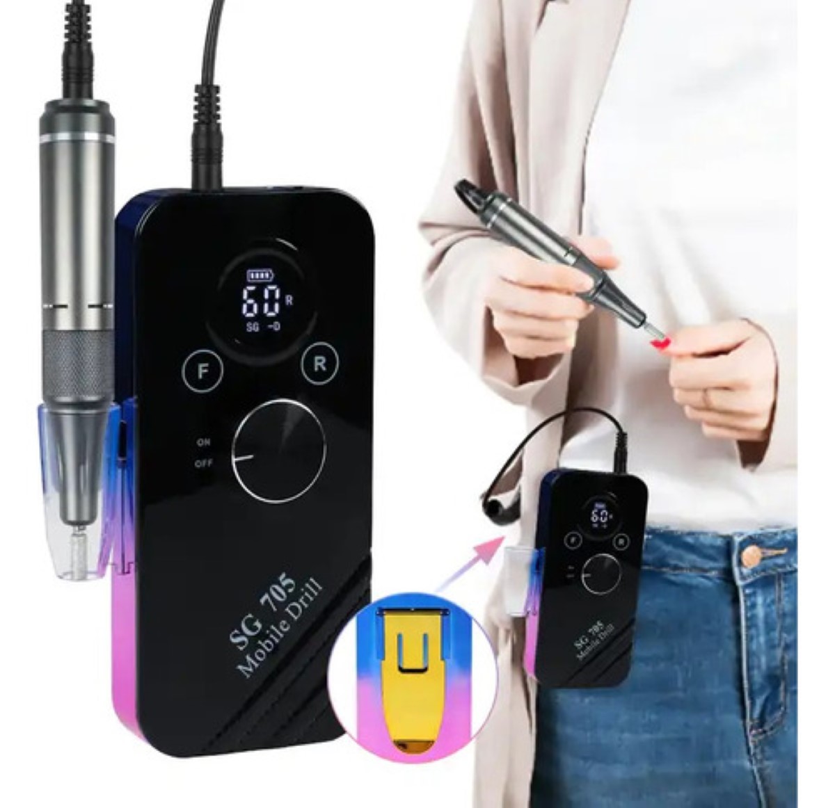 Pulidor De Uñas Esmeril Portátil Drill Profesional 35000 Rpm NEGRO COLORES