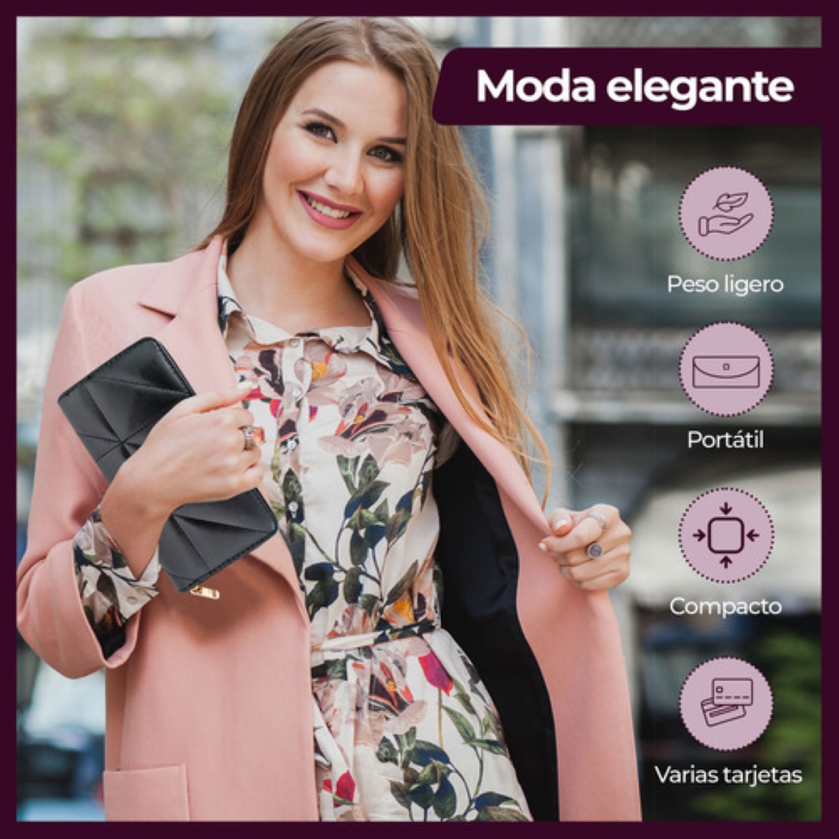 Cartera Billeteras Tarjetera Moderna Para Dama Color Negro Diseño de la tela Rayas