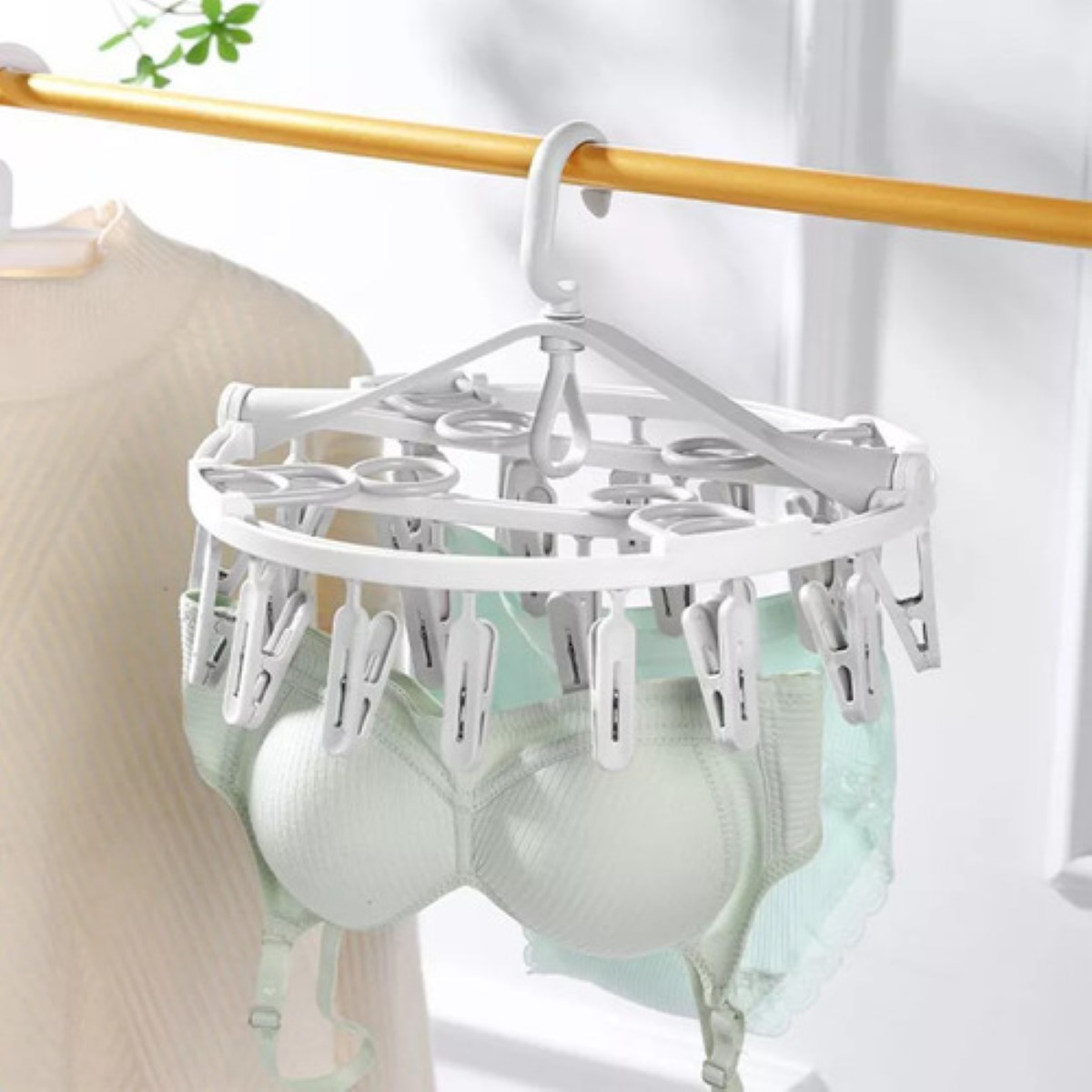 Percha Plegable Giratoria Para Secar Ropa Con 24 Pinzas gris